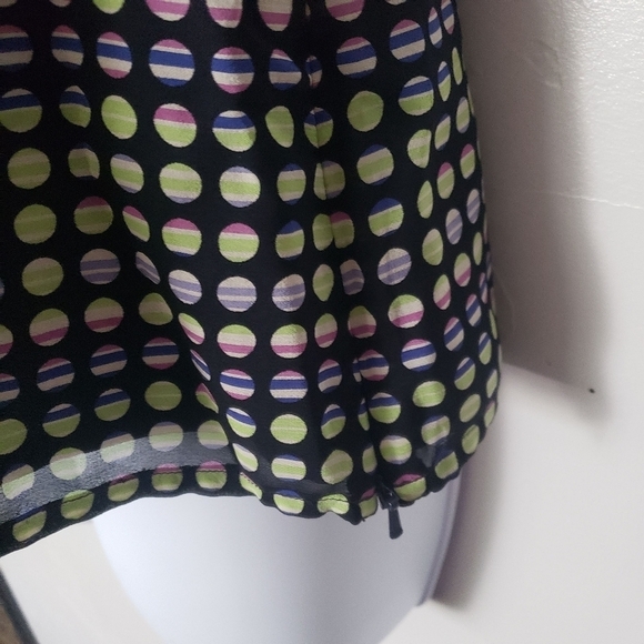 St. John Women's Small Black Sleeveless Blouse Colorful Circles Print Zip Side - Picture 4 of 8